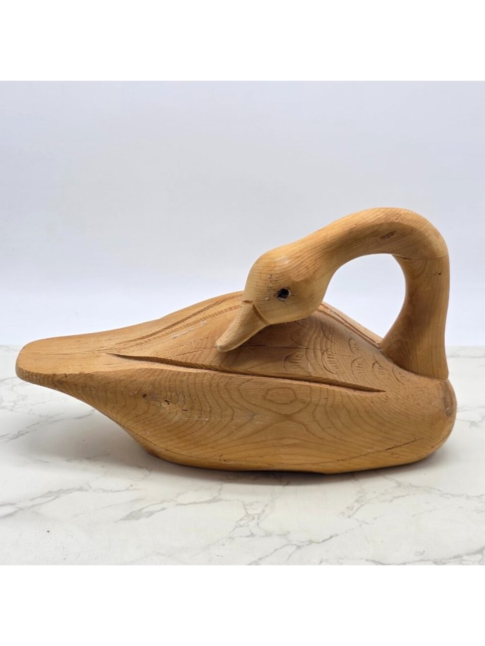 Vintage Hand Carved Wood Swan Decoy Made in Maine Folk Art Bird Sculpture 15"